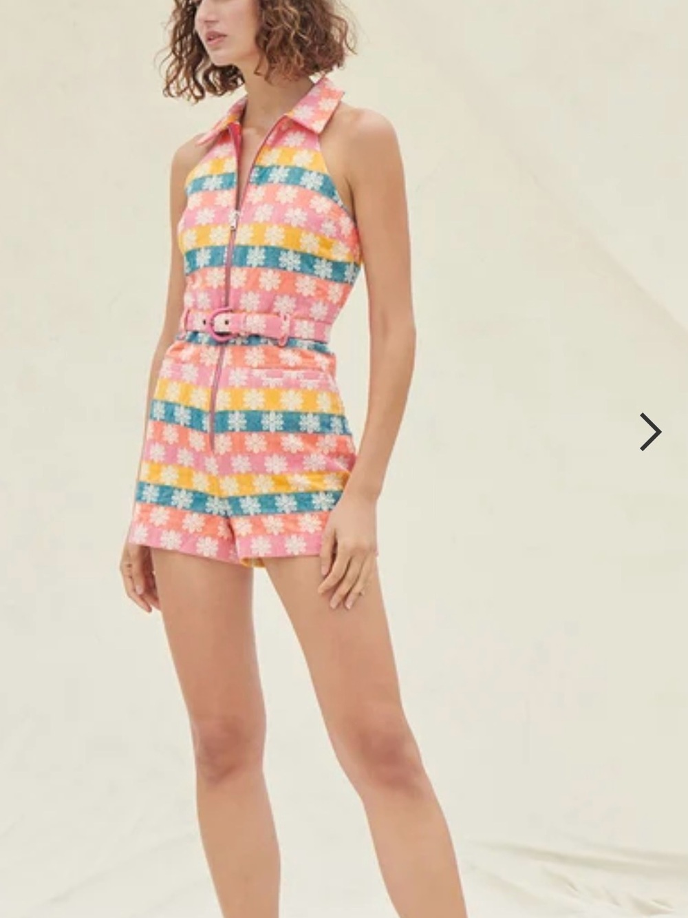 Saylor Pink Floral Stripe Halter One-Piece Romper